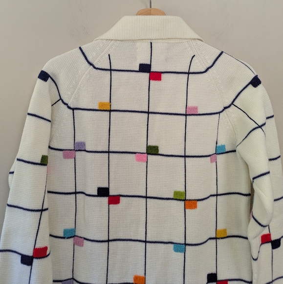Vintage Colorful Geometric Cardigan Sweater Maximalist Grid Retro - Picture 11 of 12